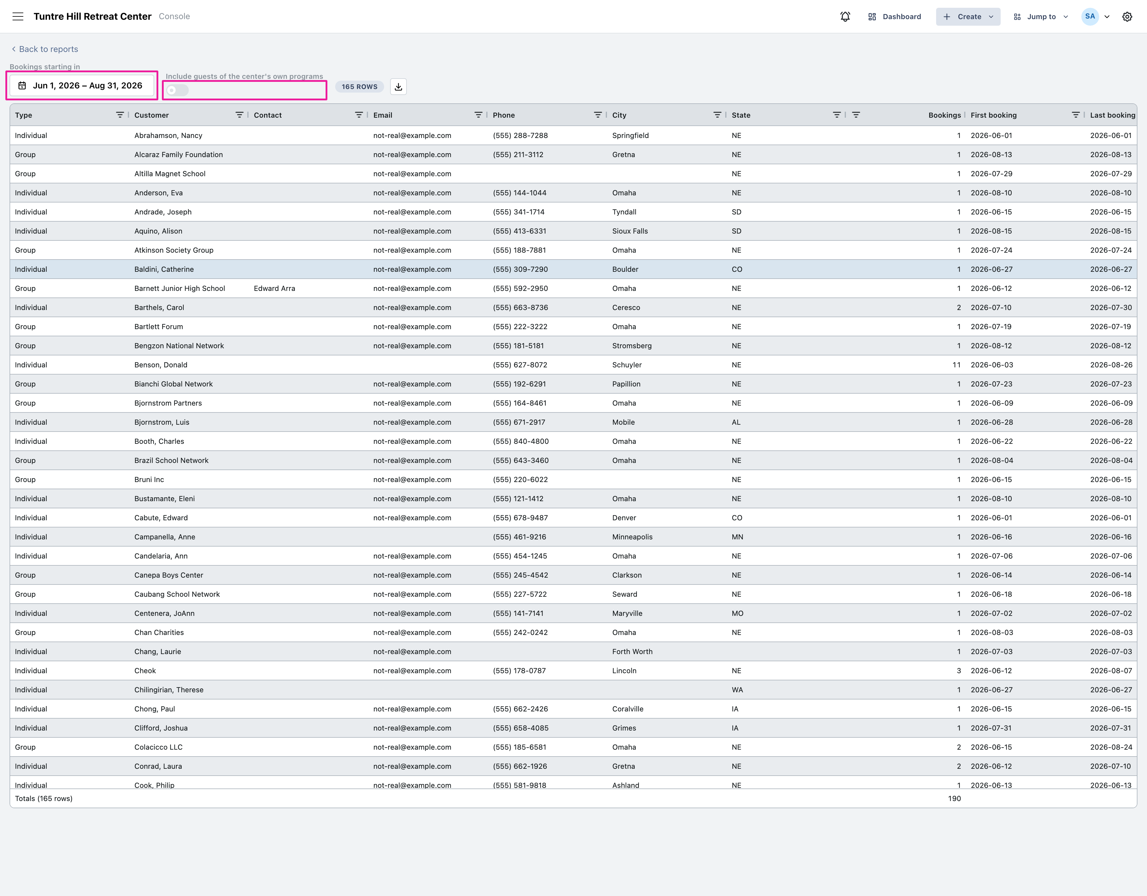 The customer grid, sorted and ready to export