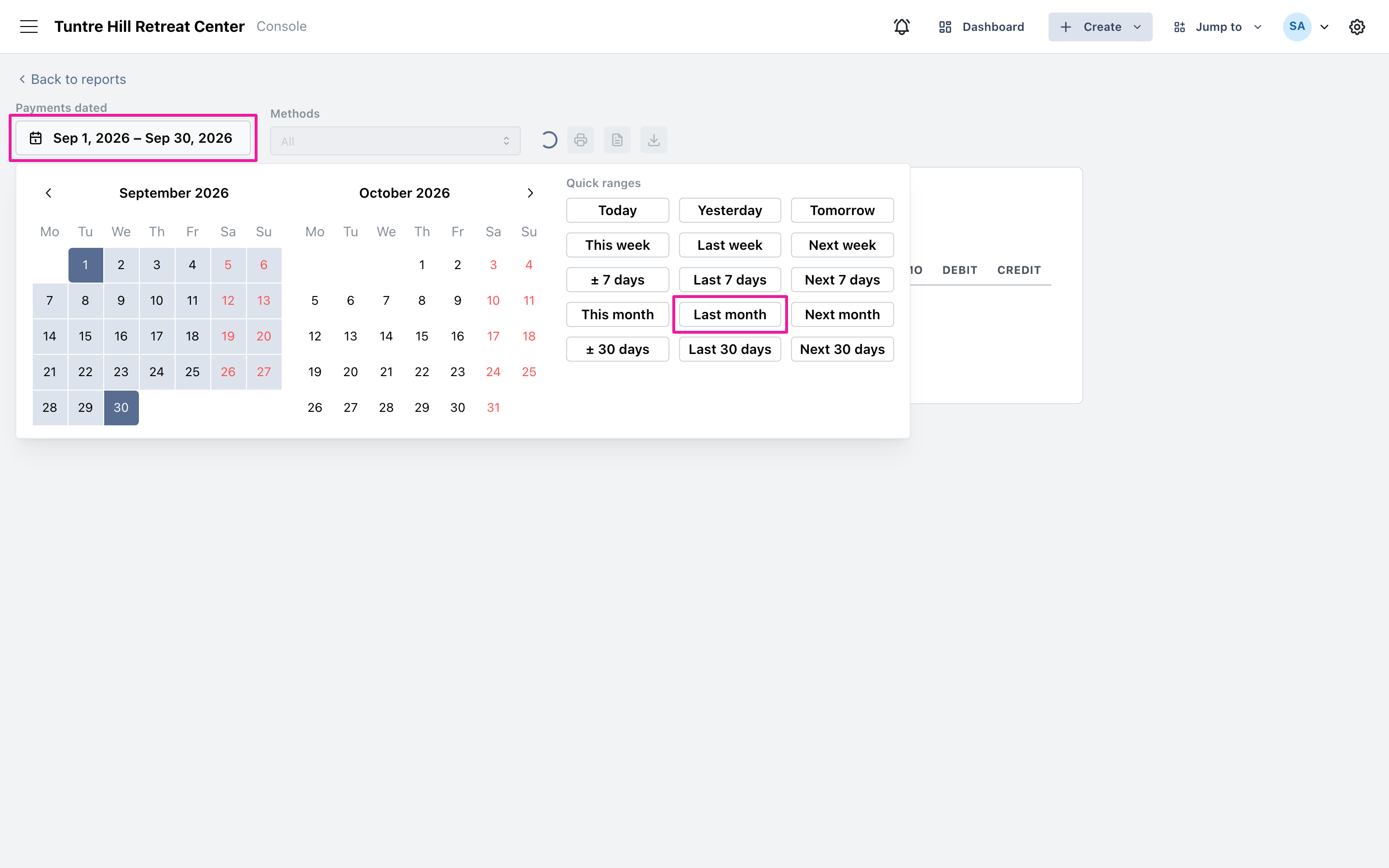The date range picker with quick ranges