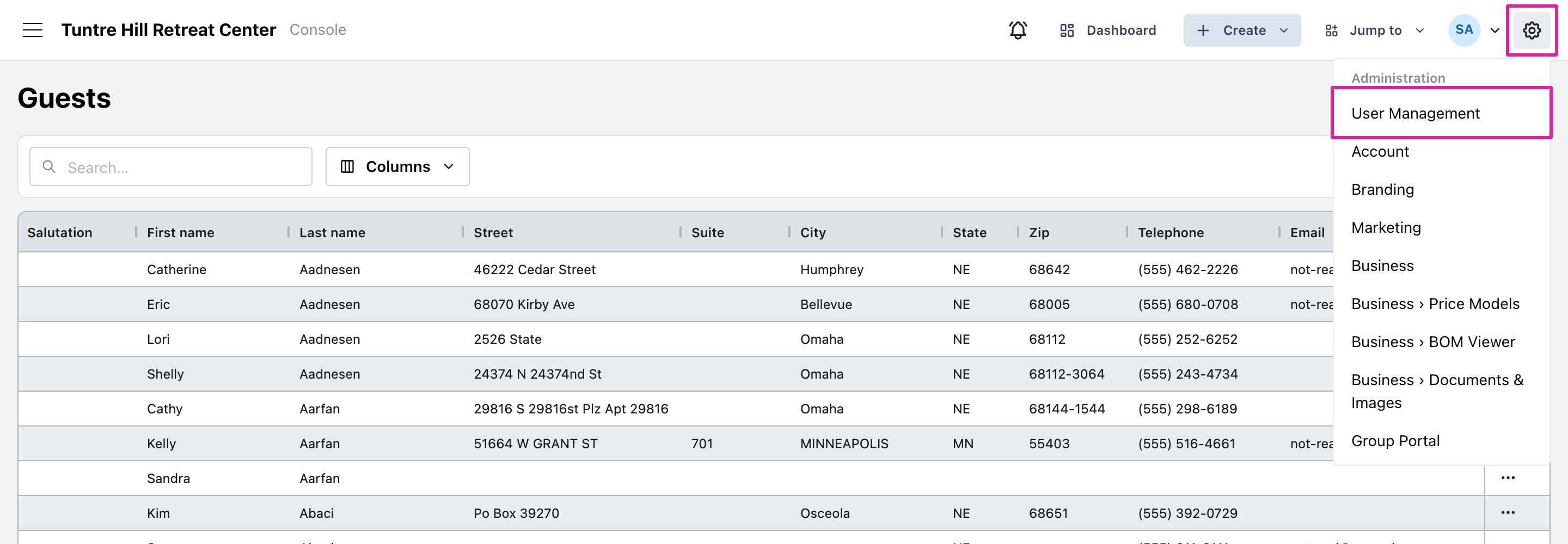 Open User Management from the gear menu