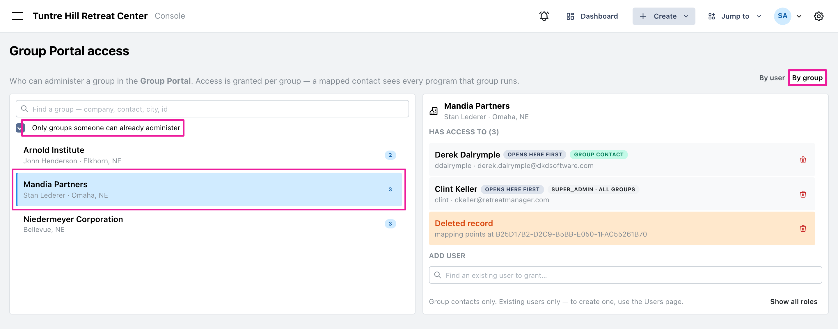 Switch to By group to see everyone who can administer it