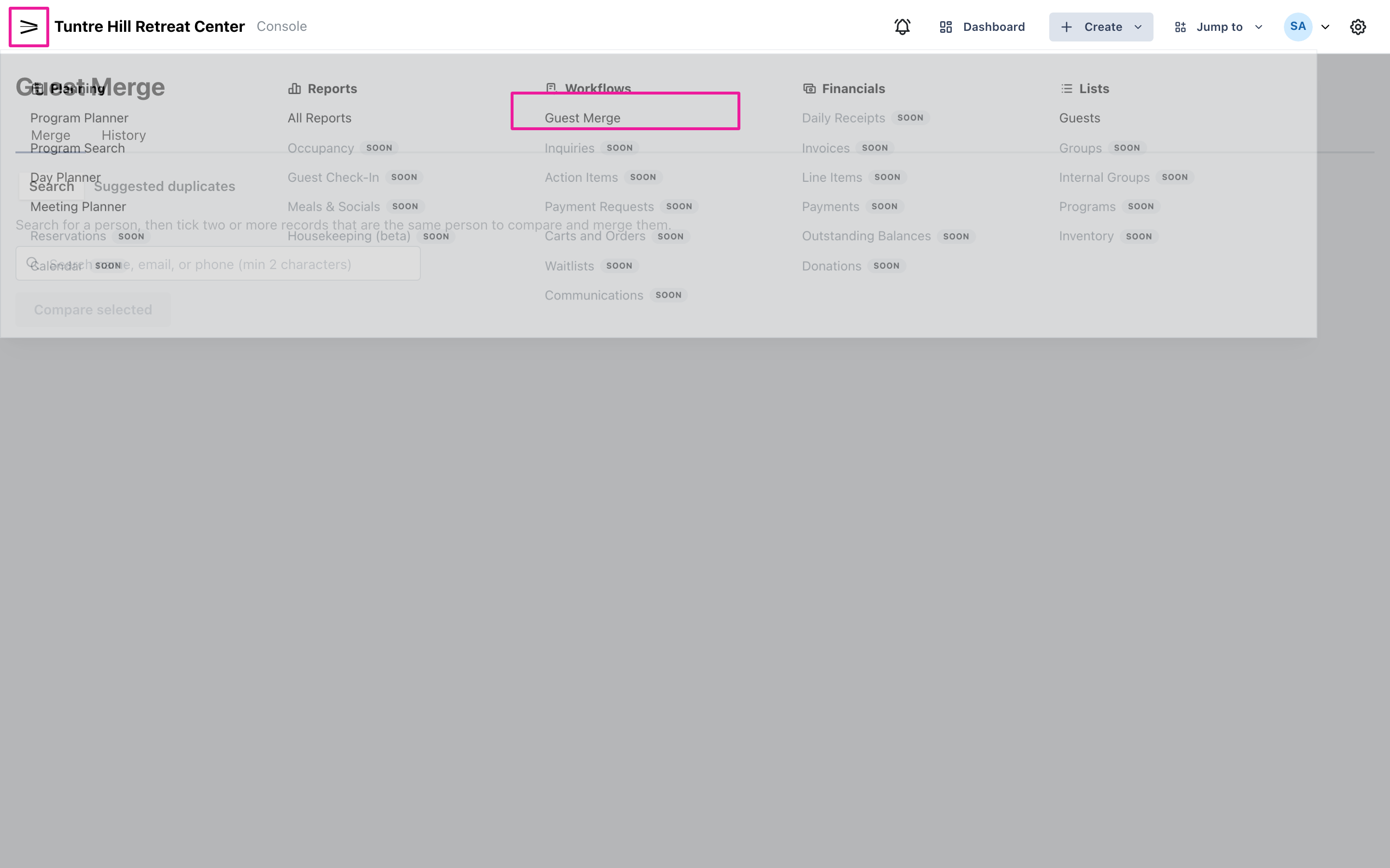 Open Guest Merge from the Workflows menu